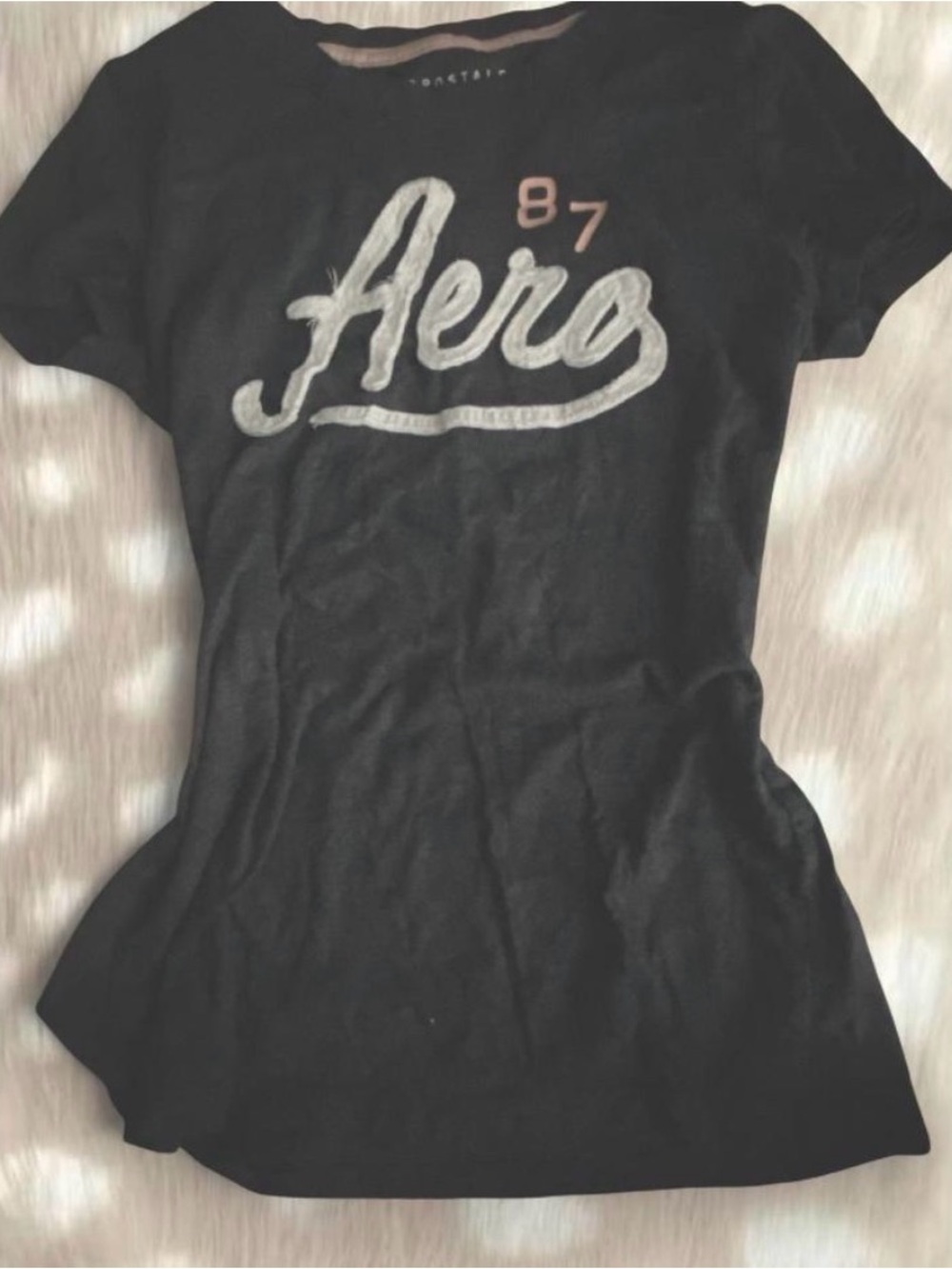 Aeropostale Black Tee with White Script and Pink Accent